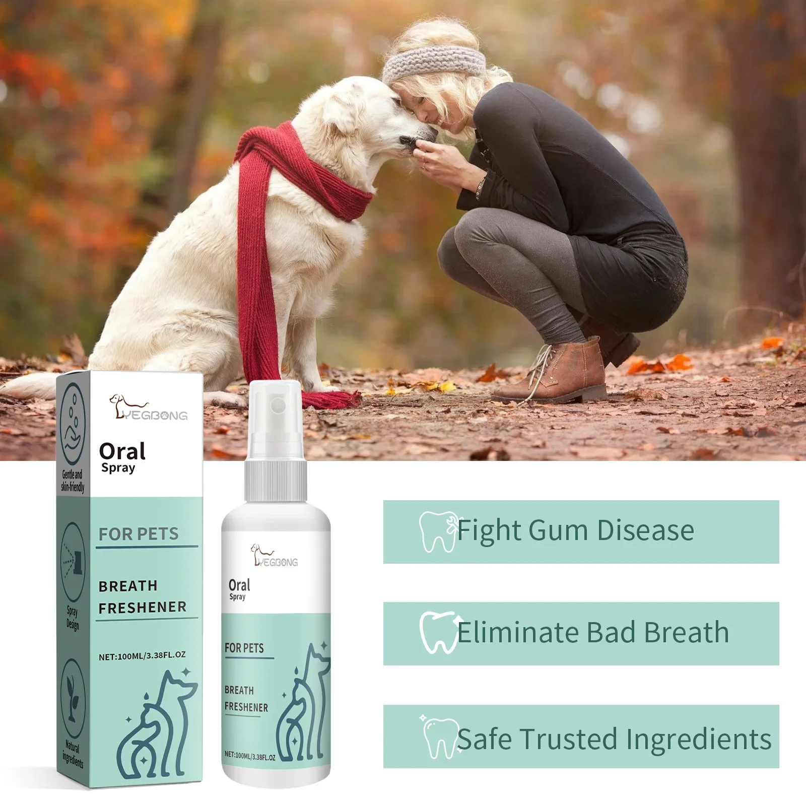 Yegbong Pet Mint Fresh Breath Spray, Cleansing Dog Mouth Odor Fresh Breath Care