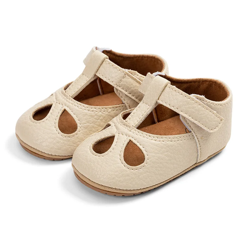 Infant Newborn Baby Solid Color PU Leather Shoes Anti-Slip Soft Sole Princess Shoes Toddler Hollow First Walking Shoes 0-18Month 5