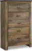 Trinell Rustic 5 Drawer Chest of Drawers with Nailhead Trim, Warm Brown 1