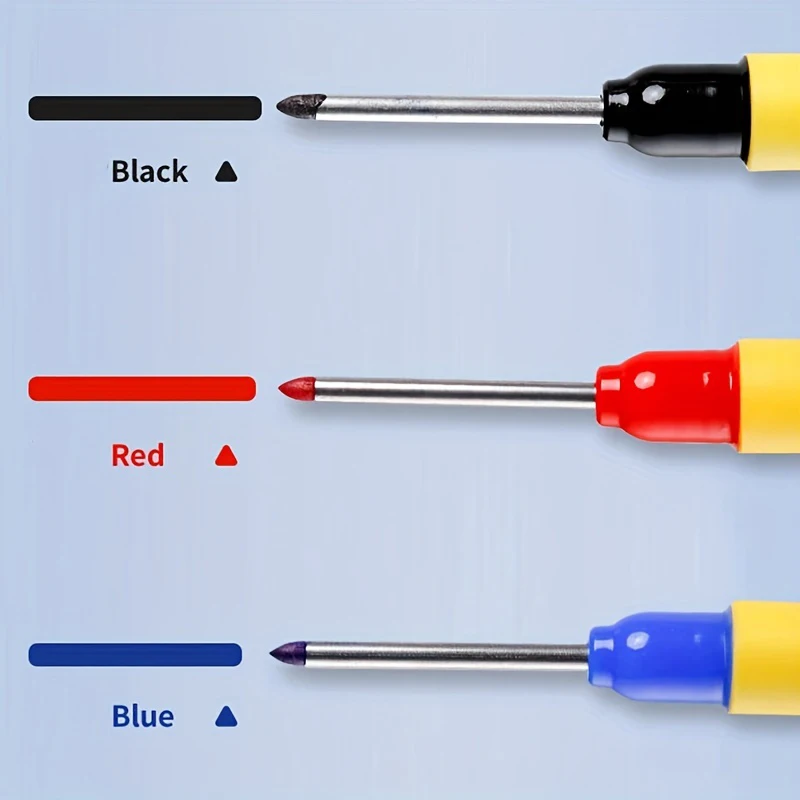 3Pcs/set 1.0mm Red Blue Black Long Head Marking Pen Woodworking Decoration Deep Hole Waterproof Pen Multi-Purpose Marking Tool multifunction pen deep hole marker pen