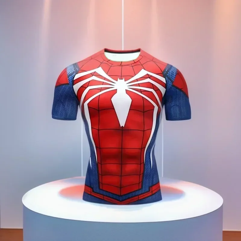 You're My Secret Men's Spider Print Compression Shirt Workout Anime Superhero Long Sleeve Cosplay Costume Fitness Tops Summer