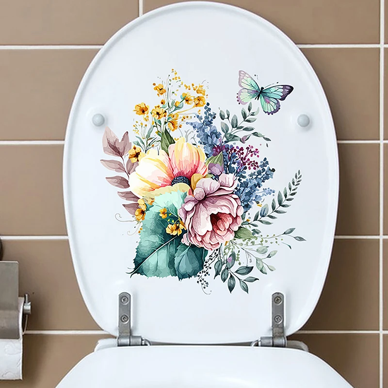 Butterfly Flower Toilet Seat Stickers Self-Adhesive Toilet Lid Decals Diy Removable Stickers For Bathroom Home Decor Ornaments