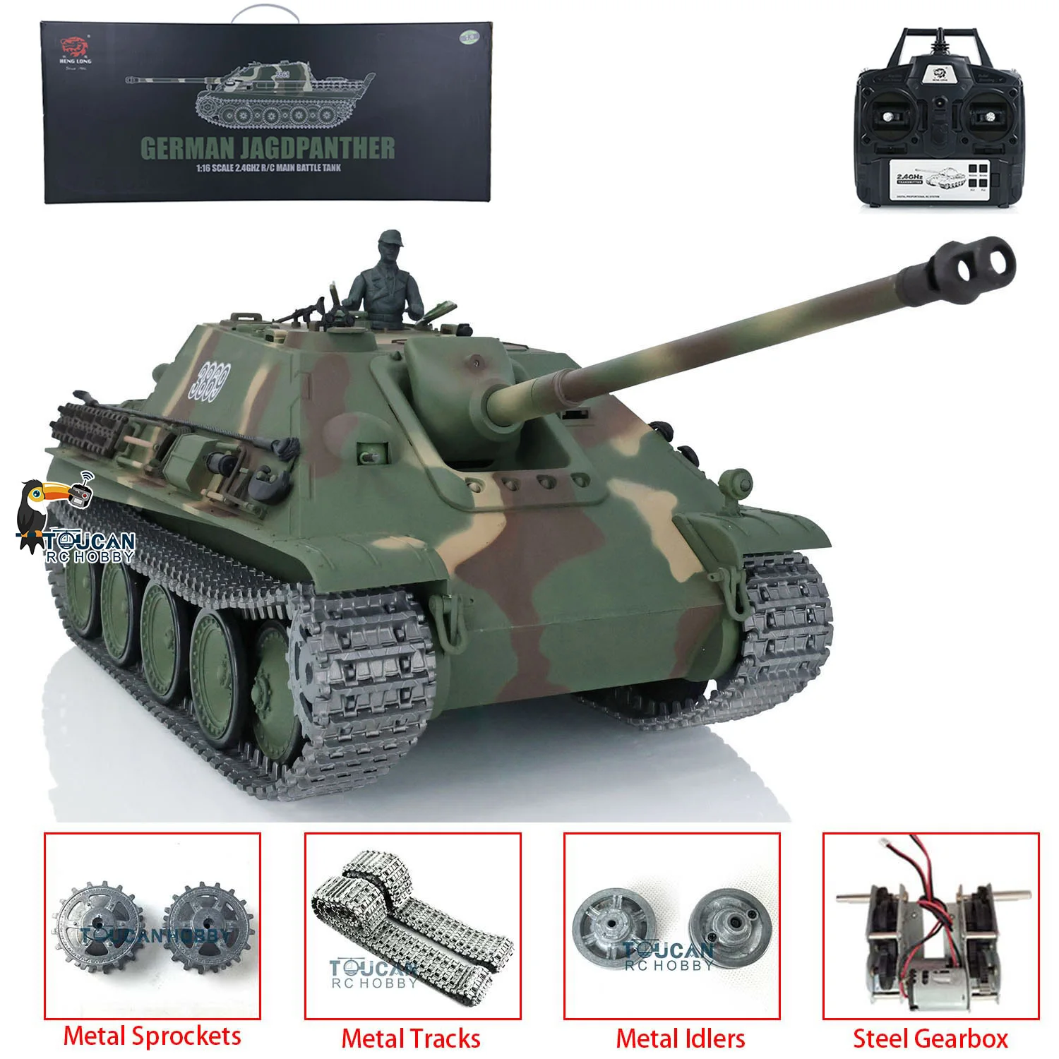 헝롱 1/16 스케일 7.0 업그레이드 자드팬서 RTR RC 탱크 3869 메탈 트랙 무선 조종 팬저 자동차 장난감 (남아용)