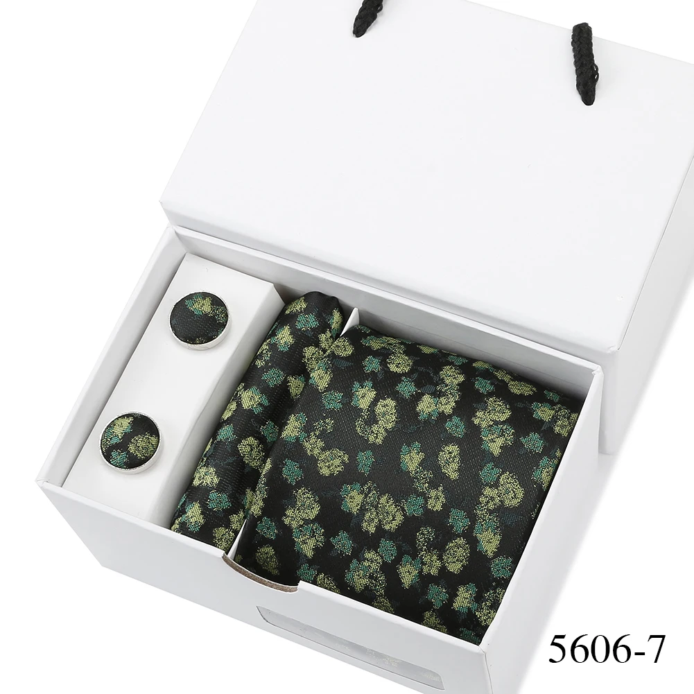 Bussiness Krawatten Sets Für Männer Plaid Blau Drucken Krawatten Manschettenknöpfe Taschentücher Hochzeit Bluse Zubehör Weiß Geschenk Box Anzug – Detail 29