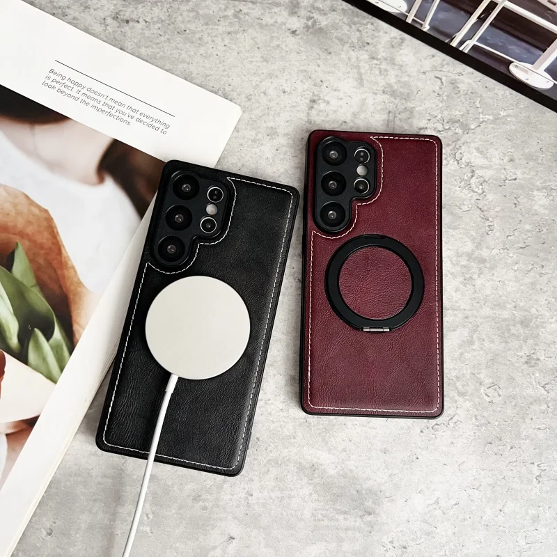 Vintage Leather MagSafe Case with Foldable Ring Bracket