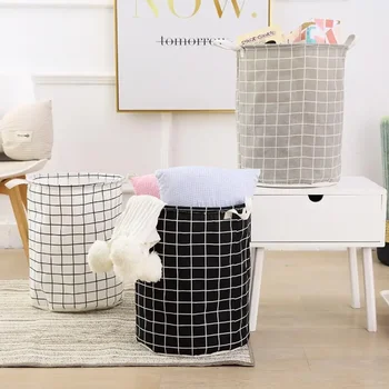 코튼 린넨 접이식 세탁 바구니, 방수 정리 바구니, 의류 장난감, 대용량 가정용 보관 바구니