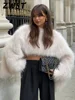 Elegant Crop Top Faux Fur Women 2024 Long Lantern Sleeves Thick Coats Female Autumn Winter Fashion Solid Warm Outwears Lady 1