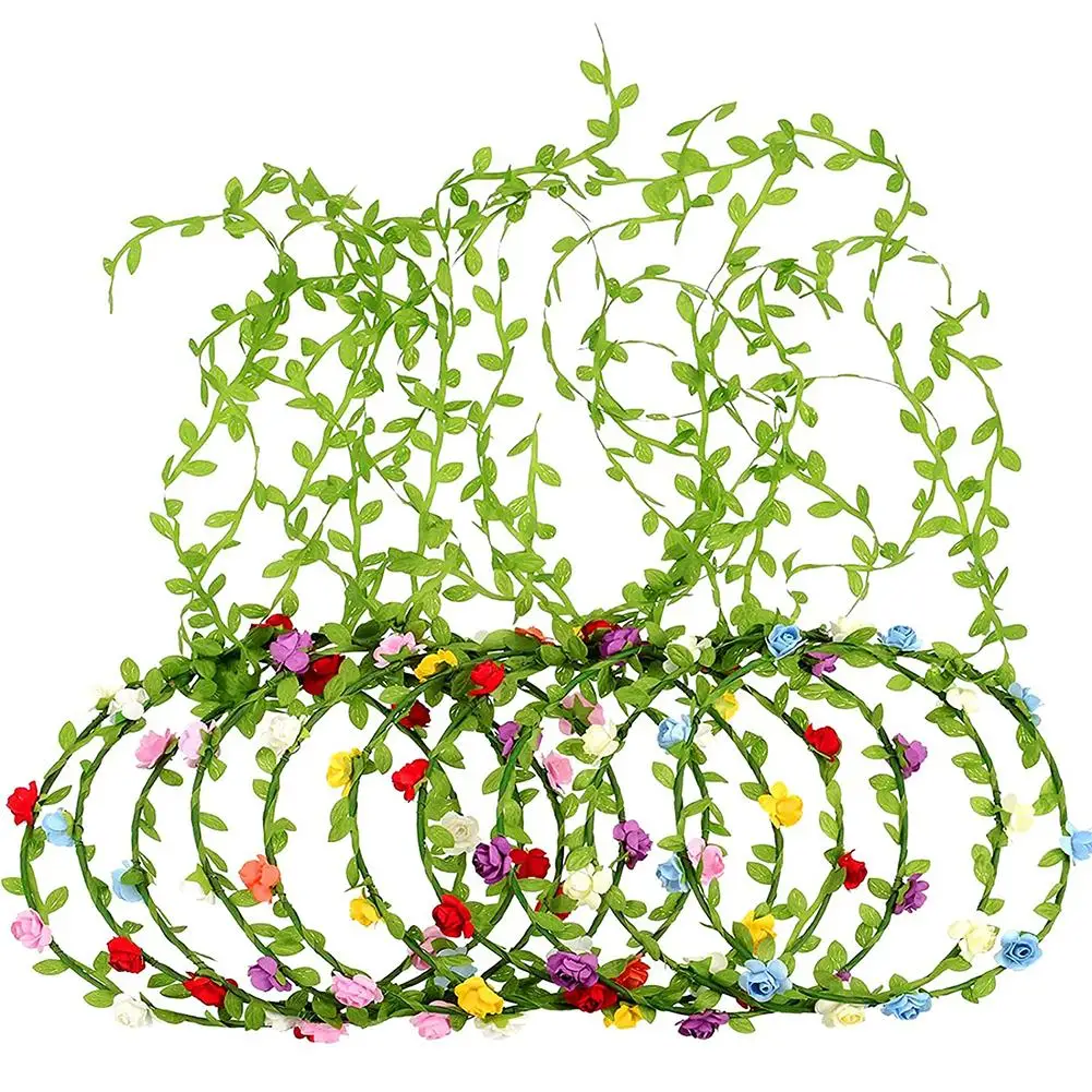 

10 Pieces Flower Headband Hair Wreath With Leaves Bridal Floral Garland Crown For Wedding Festival Party