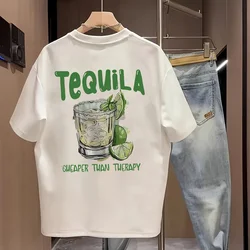 Men's Humorous Tequila Graphic Tee - Cheaper Than Therapy Lime Slice Party Streetwear Cotton Shirt - S (1)