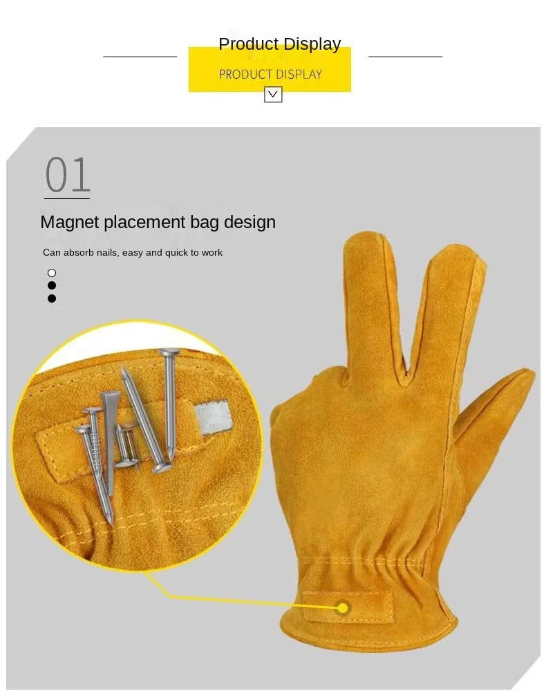 Work Gloves Cowhide Leather Men Working Welding Safety Protective Garden Sports MOTO Driver Wear-resisting Construction Gloves stainless steel gloves