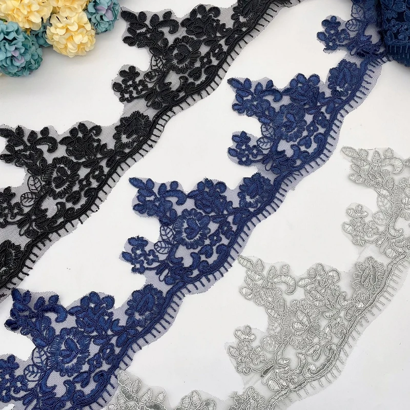 

30 ярдов, черная Сапфировая серая кружевная отделка, свадебная вуаль, материалы ручной работы «сделай сам», занавески, ткань, декоративные аксессуары