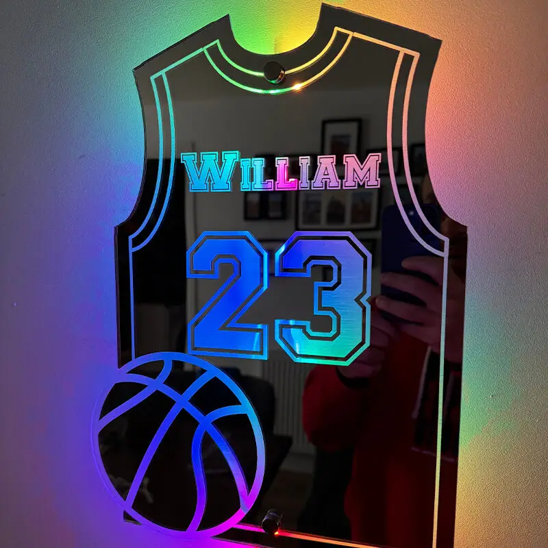 Custom Football Shirt LED Mirror-Personalized Acrylic Gift for Dad, Man Cave Wall Decor (Christmas/Birthday/Father's Day)