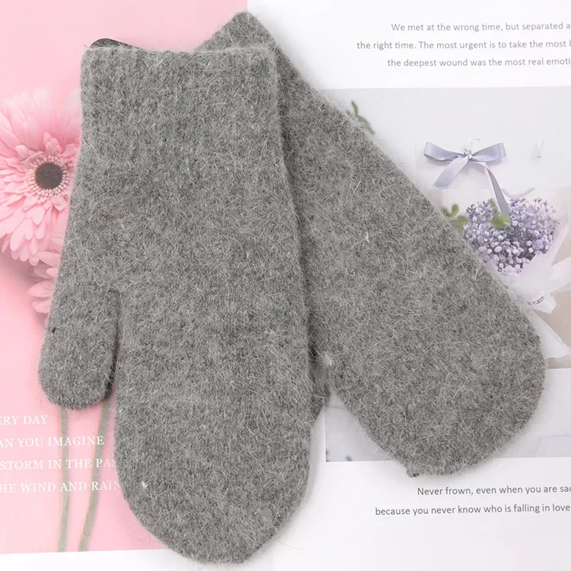 

Women Winter Keep Warm Plus Cashmere Gloves Solid Elasticity Soft Full Finger Mittens Gloves Imitation Rabbit Fur Knitted Gloves
