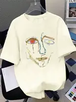100% coton T-Shirts pour femmes couleur Graffiti femme visage impression vêtements rue hauts à la mode ample décontracté à manches courtes T-Shirts 2