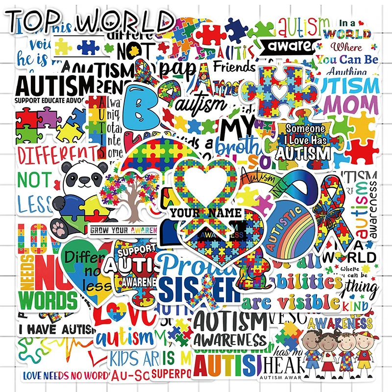 10/50Pcs/set Autism Awareness Cartoon Treat Graffiti Stickers For Luggage Laptop DIY Phone Case Toys Skateboard Kids Helmet