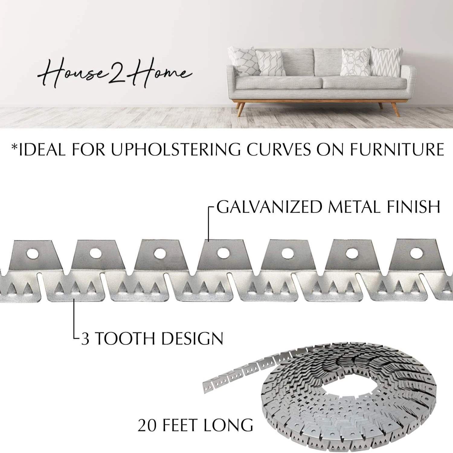 House2Home 20ft Curved Metal Upholstery Tack Strip Supplies-Easy Handling for Furniture, Chairs, Sofas-Enhanced Curve Ease G