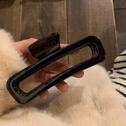 Elegant Black Tortoiseshell Hair Claw Clip for Women - Strong Hold Updo Accessory for Thick Hair (Square)
