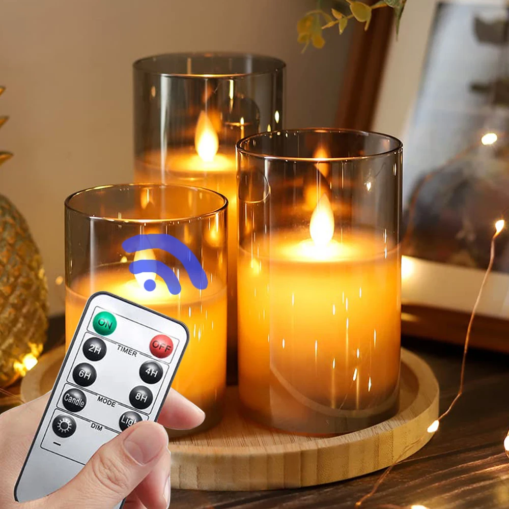 

3Pcs LED Candle In Glass Electronic Light Flicking&Timer Candles With Remaote Control Christmas Valentine's Day Home decoration