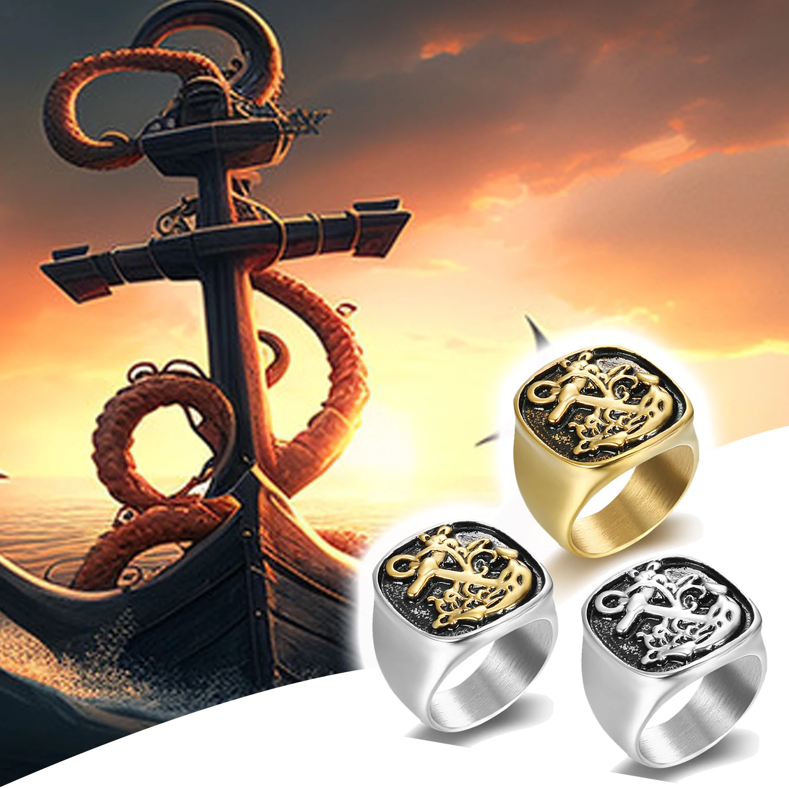 

Hip hop Nautical Anchor Signet Ring Men Stainless Steel Compass Celtic Jewelry Party Accessories Gifts