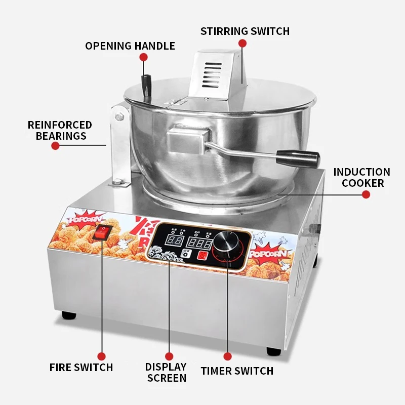 Commercial Popcorn Machine Electromagnetic Model 1kg/time Large Capacity 16 oz Popcorn Maker Cinema Snack Shop Use