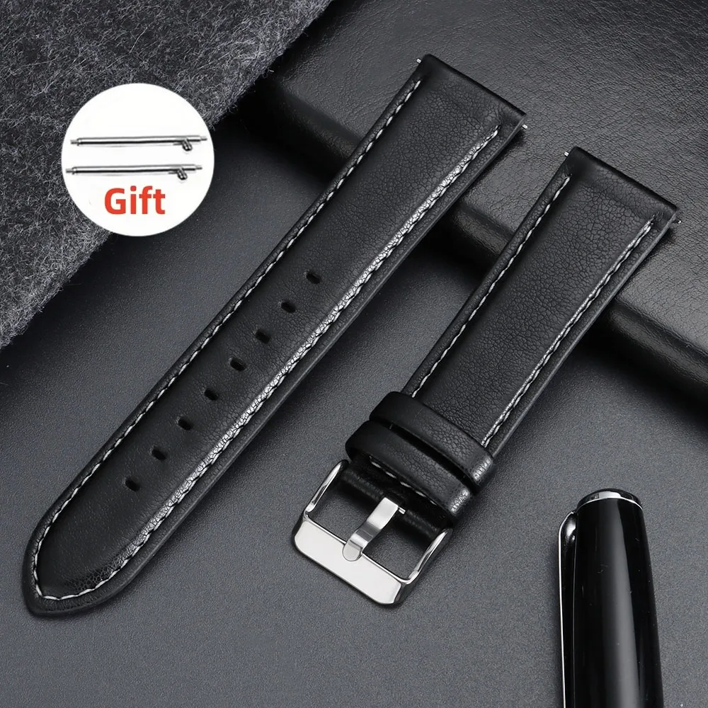 Quick Release Retro Brown Blue Leather Watch Band Strap