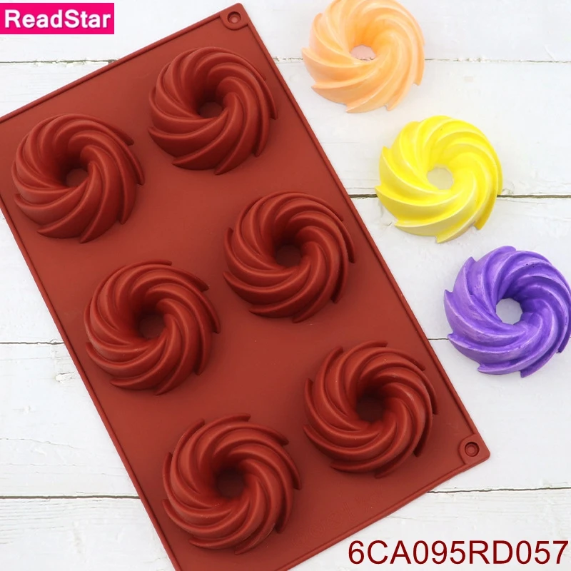 

20PCS/LOT ReadStar 6CA095RD057 6 Cavities Whirlpool Cake Silicone Mold 4 Holes Baking Mould DIY Soap Mold