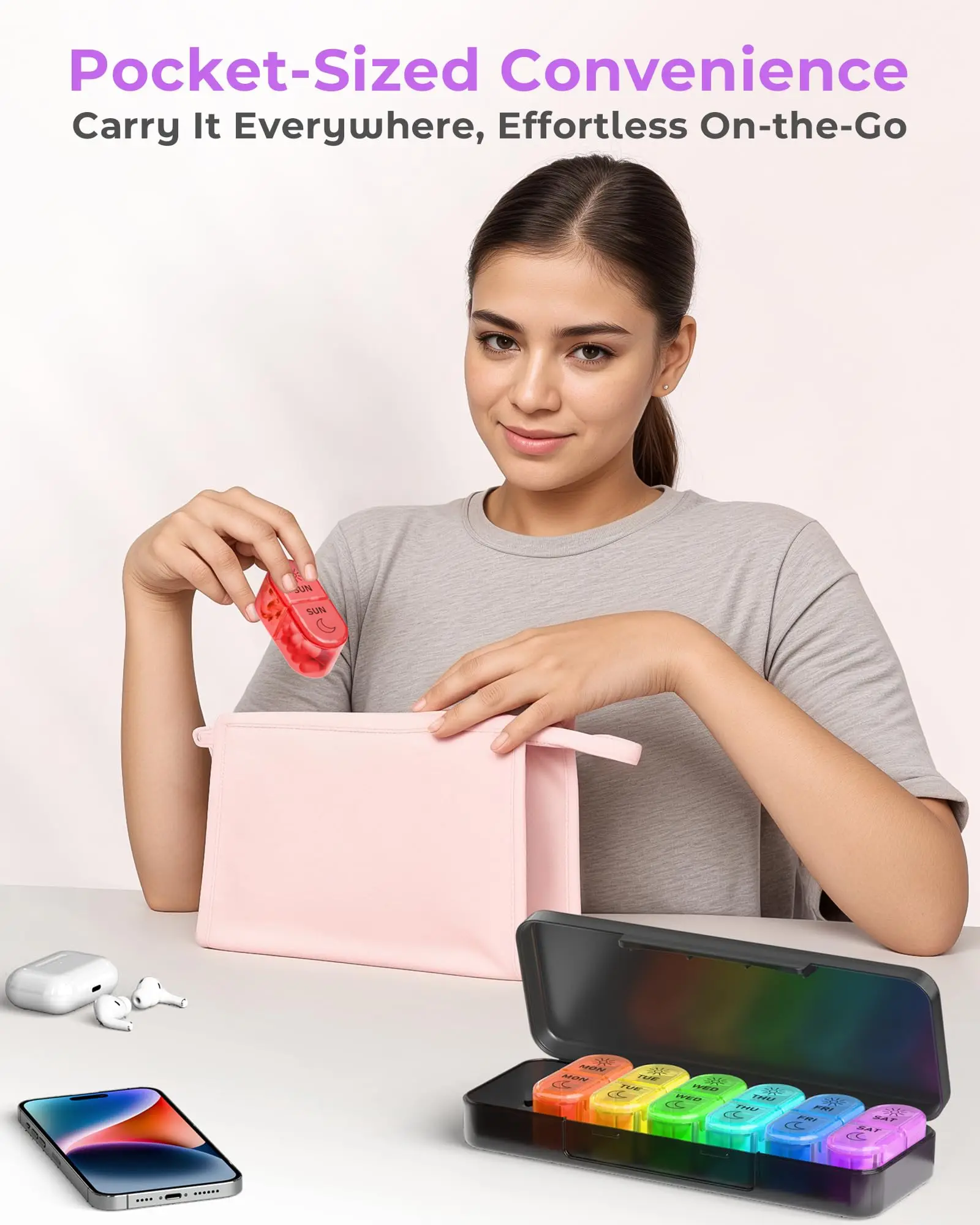 Portable Weekly AM/PM Pill Organizer for Vitamins and Medication