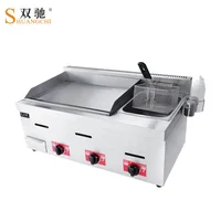 Commercial kitchen stainless steel Table top gas griddle&fryer 2 In 1 with 3 burner 2
