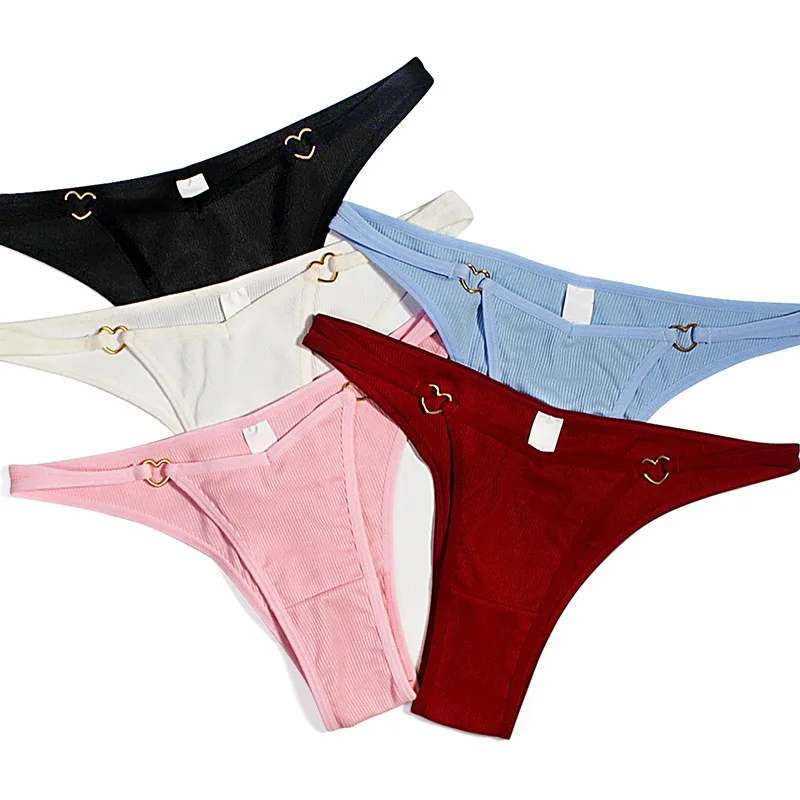 

Cotton Panties Women Sexy Lingerie Heart Metal Buckle Thong Underwear Female Low Waist Breathable Gstring Seamless Underpants
