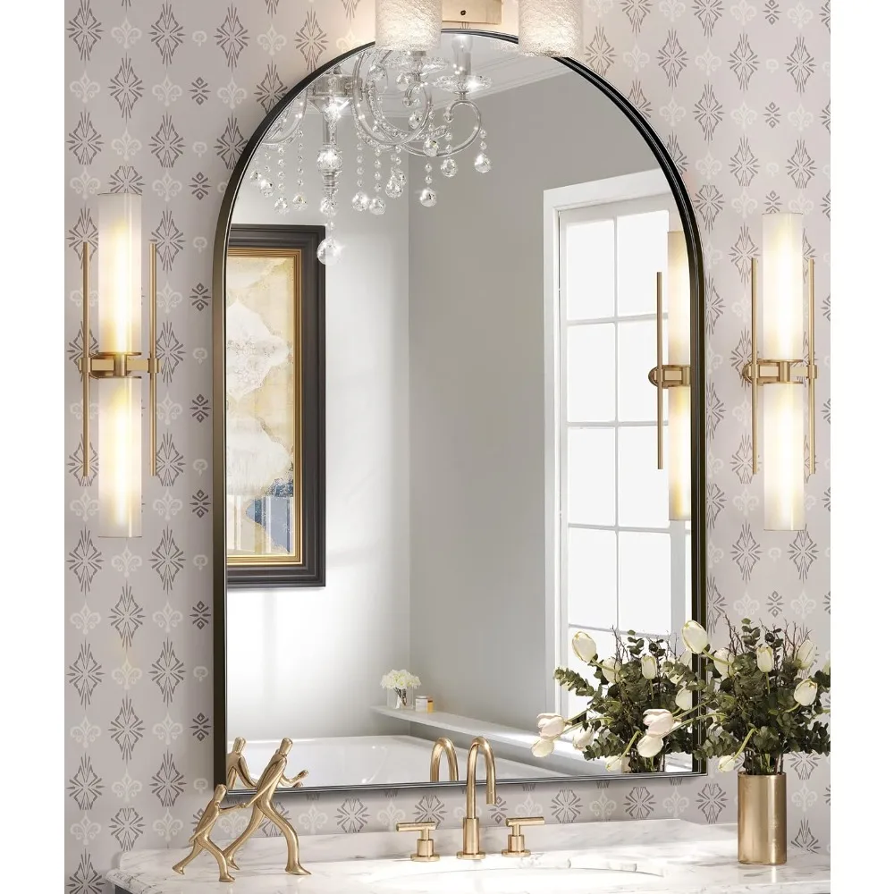 

Arched Wall Mirror, 24 x 36 Inch Black Arch Mirror, Metal Frame Black Bathroom Mirror, Arched Top Bathroom Vanity Mirror