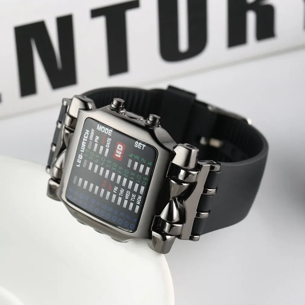 Multifunctional Popular Square Dial Uisex Binary LED Digital Watches Rubber Band Casual Sport Outdoor Wrist Watch