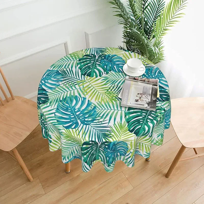 Foglie di palma tropicali e fiori tovaglia rotonda resistente all'acqua copertura circolare per tavolo decorativa per Picnic in cucina