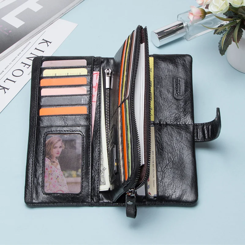 CONTACT\'S Wallet Women Fashion Coin Purse for Ladies Genuine Leather Long Clutch Wallets with Cell Phone Bags Card Holder