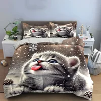 Ensemble cadeau sur le thème des chatons d'hiver, plusieurs tailles pour enfants et adultes, ensemble de literie exquis 3 pièces, cadeau 5