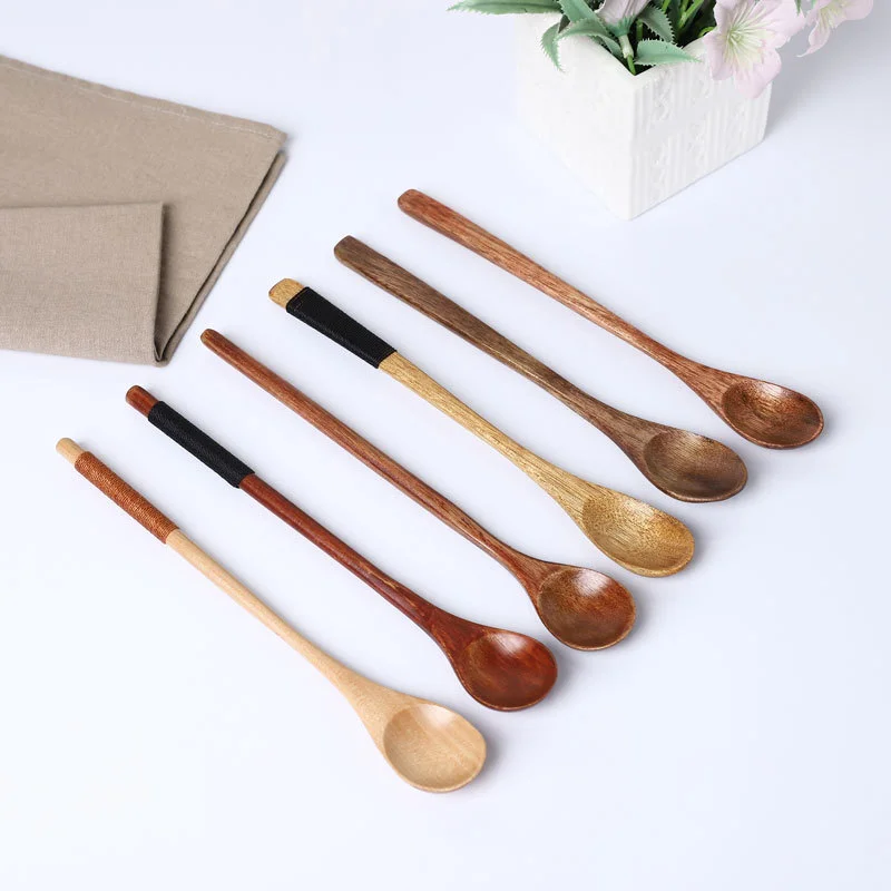 Wood Spoon 1pcs Long Handle Coffee Spoon Natural Solid Wood Tableware Stir Stick Milk Tea Honey Kitchen Tools
