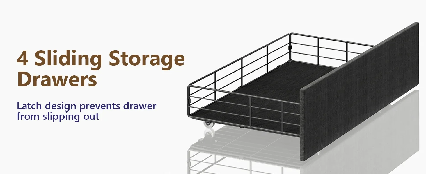 Description Picture 3 of itemUpholstered Queen Size Bed Frame with 4Storage Drawer,RGB LED Light,Charging Station,Adjustable Headboard Slat Support with Box