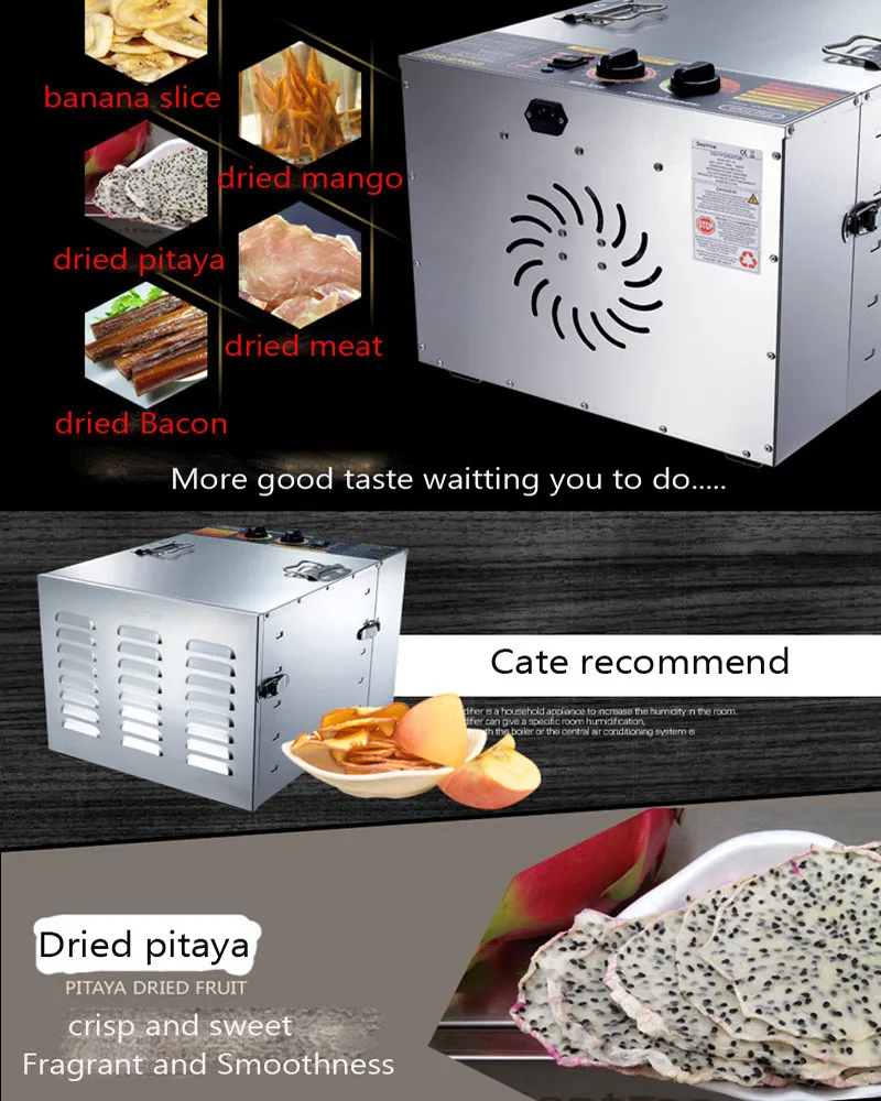 Wechef 55L Commercial 10 Tray Stainless Steel Food Dehydrator Fruit Meat  Jerky Dryer 