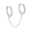 Boucles d'oreilles tendance en acier inoxydable pour femmes, 1 pièce, chaîne à Double perçage, fleur coréenne, Zircon, clous de perçage, bijoux à la mode