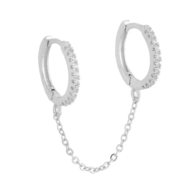Boucles d'oreilles tendance en acier inoxydable pour femmes, 1 pièce, chaîne à Double perçage, fleur coréenne, Zircon, clous de perçage, bijoux à la mode