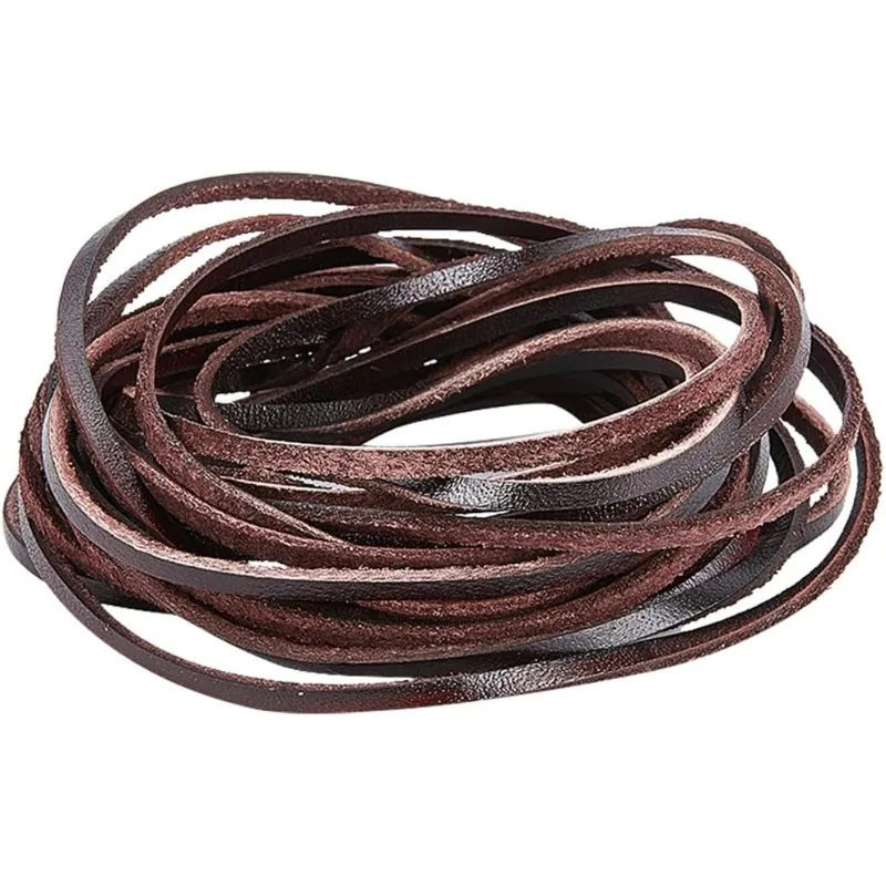 5M Genuine Leather Strip 3mm Wide Flat Leather Cord 2mm Thick Cowhide String Strap Braiding Thread Rope for Bracelets