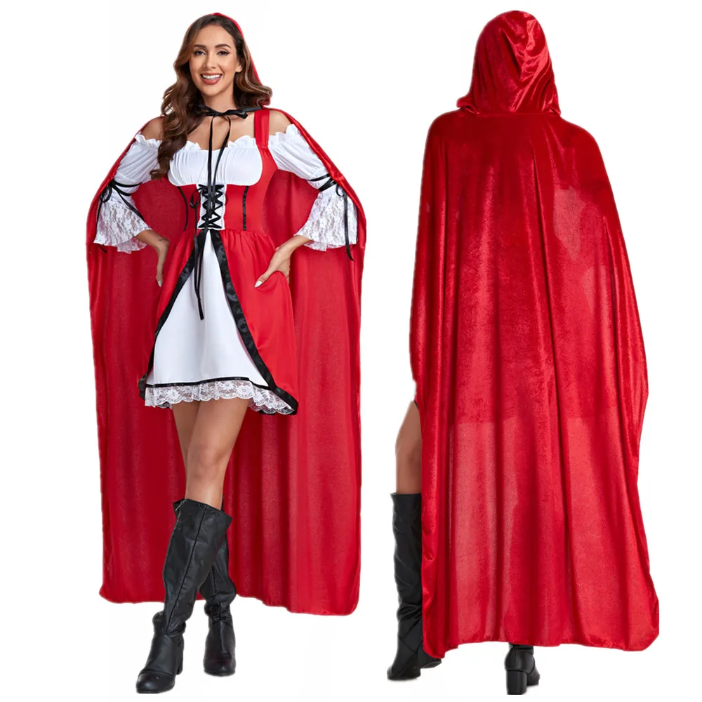 

Sexy Little Red Riding Hood Costume For Adult Women Anime Cosplay Fantasy Game Uniforms Halloween Party Fancy Dress