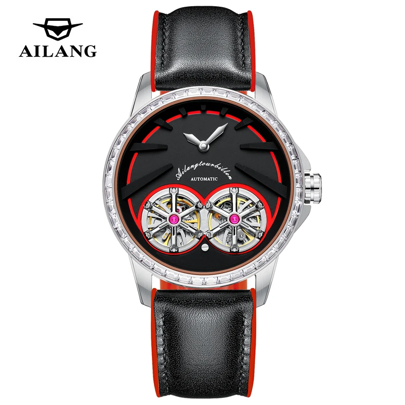 AILANG Orologio da uomo con doppio tourbillon, cinturino in pelle, impermeabile, di lusso, meccanico, con lunetta in diamanti, da uomo_voghion.com