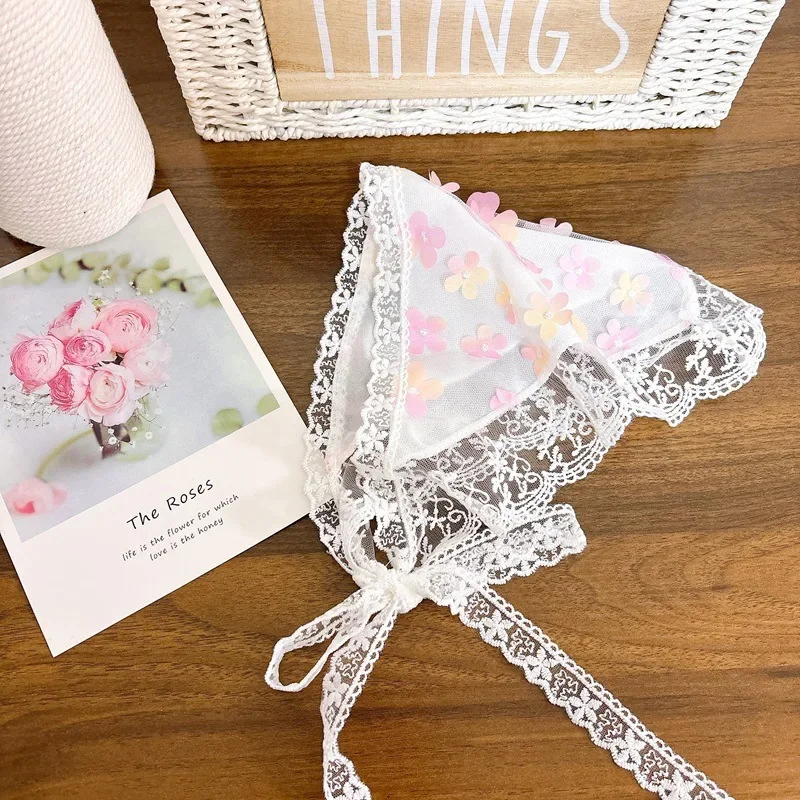 Dopamine Butterfly Lace Headscarf Sheer Silk Triangle Hair Wrap for Women Adjustable Beach Summer Accessory DIY Boho Headband