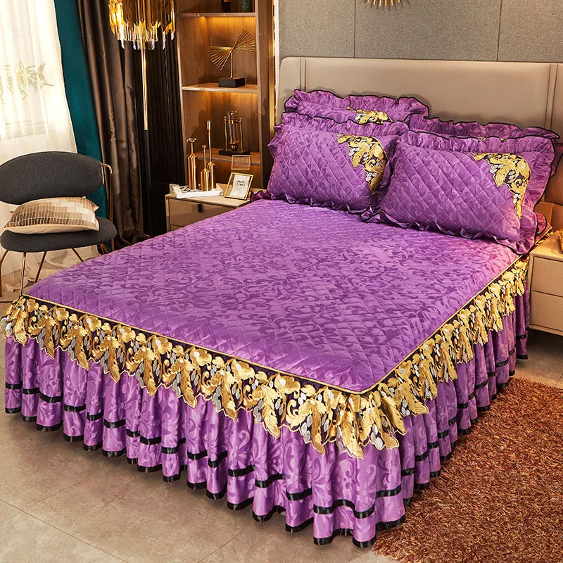 Luxury Winter Bedspread on The Bed Thick Embroidery Cotton Lace Bed