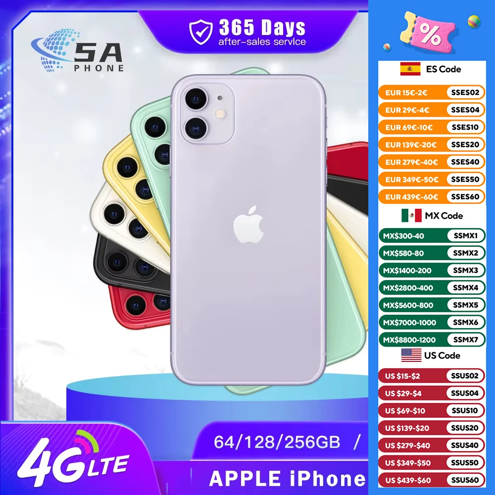 Original Unlocked Apple iPhone 11 4G Mobile Phone NFC 64GB/128GB 6.1'' IPS LCD Dual 12MP A13 Bionic Hexa-core IOS SmartPhone