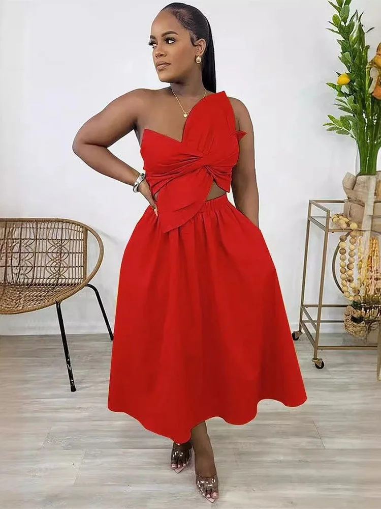 Wmstar Dress Women Party Elegant Sexy Solid Color One Shoulder Petal Hollow Out Dresses New in Summer Fashion Street Wear