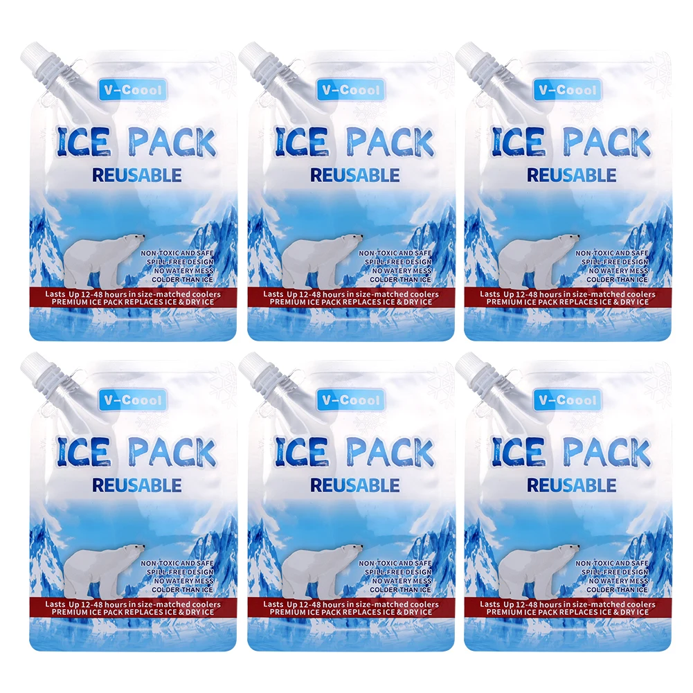 6Pcs Reusable Ice Packs Up To 48 Hours Gel Water Filled Ice Pack Long Lasting Gel Cooling Bag for Beach Road Trips