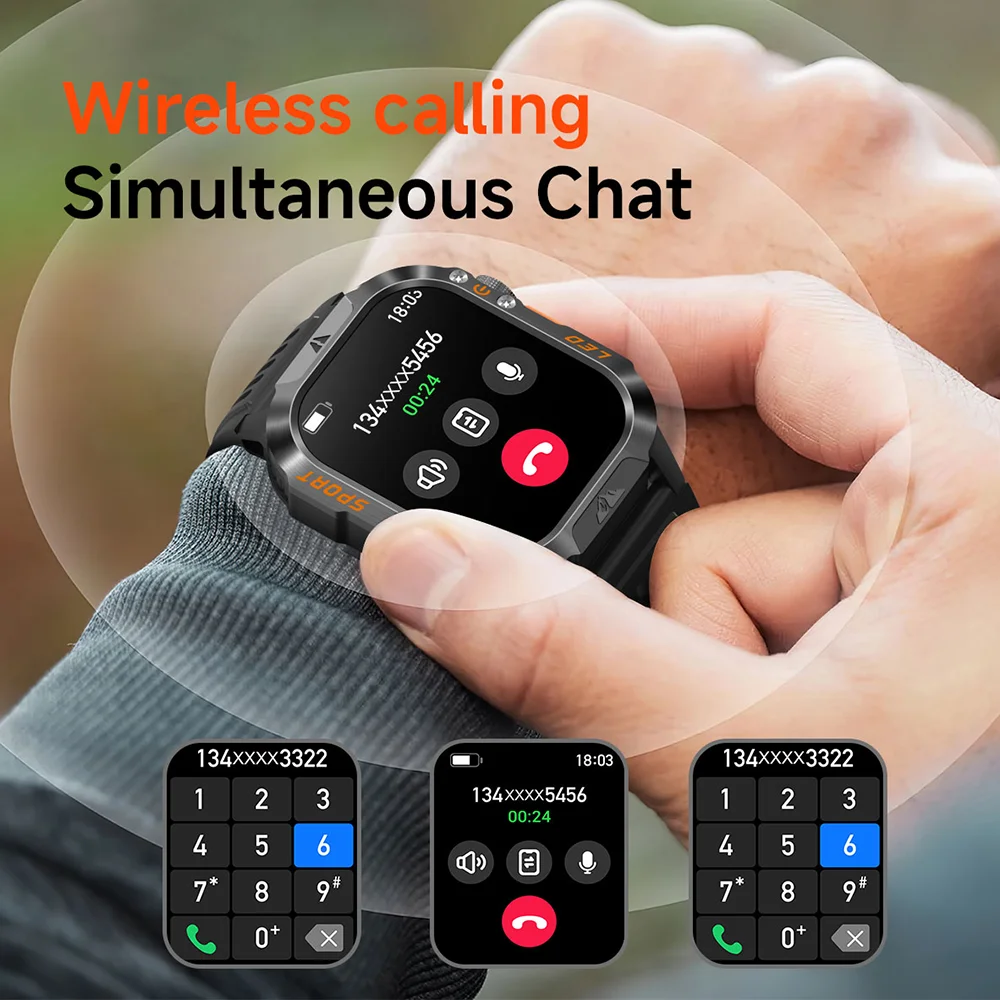 2026 New Men's smart watch Bluetooth call 1200mAh battery 100 days standby time 2.01 inch screen IP68 waterproof motion tracker 3
