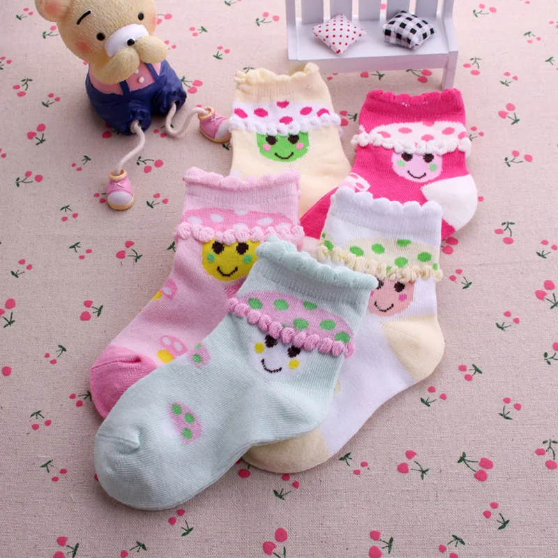 

Kids Socks Free Shipping Childrens Cotton Kids Baby girls 1-12Year 10pair/lot new arrived students smile lovely Mushroom