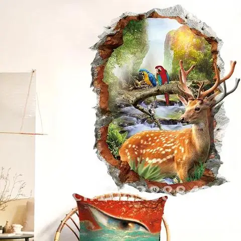 

Innovative Deer Landscape 3D Broken Hole Wall Sticker Room Decoration Bedroom Self Adhesive Adesivi Murali